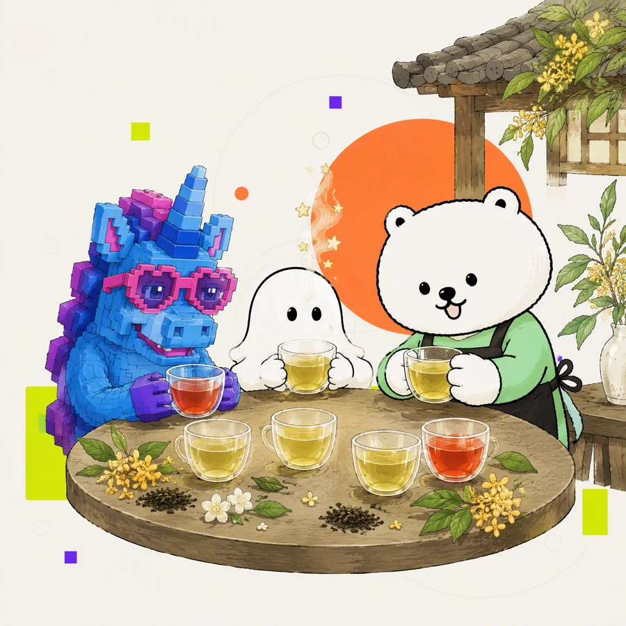 Kiro、猹猹子与独角兽一起喝茶